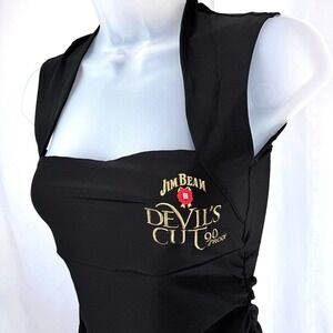 Jim Beam Devils Cut Promo Dress Womens L Black Bodycon Bartender Costume Ruched